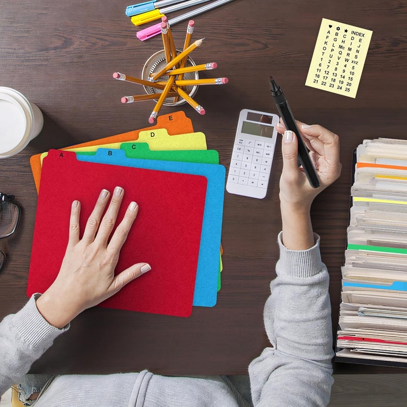 EXTRIC Alphabetical File Organizer, 25 Plastic Alphabet Dividers with Tabs Letter Size File Cabinet Dividers, Self Adhesive A-Z Labels – 5 Assorted Colors, 1/5 Cut Tabs for Filing Cabinet - Image 5